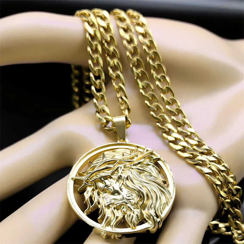 Jesus Crown of Thorns Necklace for Men – Gold Stainless Steel Chain - Image 4