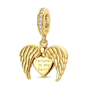 Gold Heart Angel Wings Charm Forever in My Heart Dangle Pendant for Bracelets