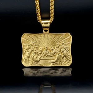 Embossed Gold Last Supper Pendant Necklace - Strong 316L Stainless Steel Unisex Jewelry