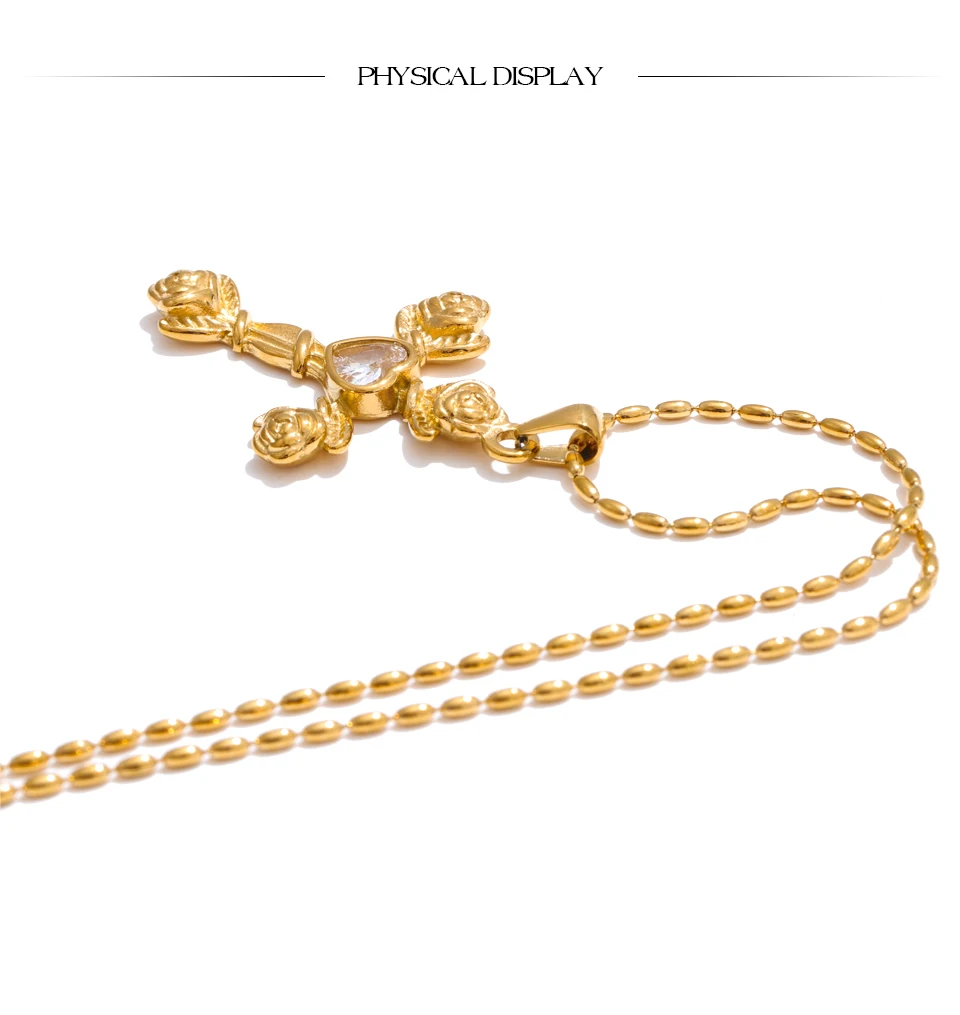 Gold Sparkle Rose Cross Pendant Necklace Women - Image 4