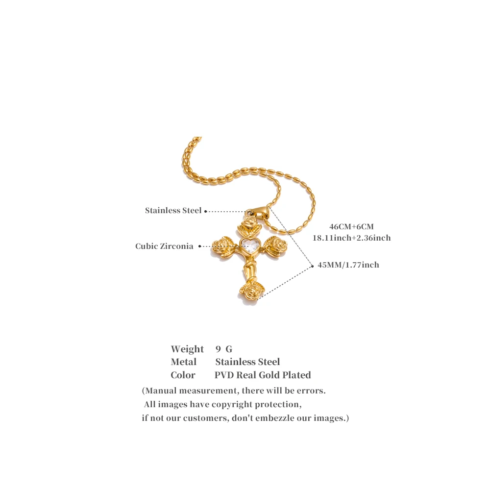 Gold Sparkle Rose Cross Pendant Necklace Women - Image 6